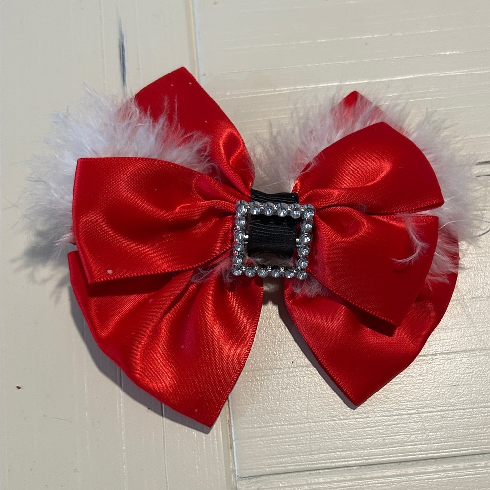 Red Satin Bow with Rhinestone Accent